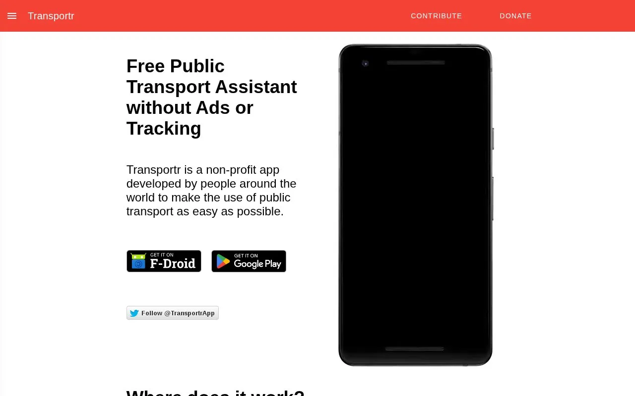Transportr homepage screenshot