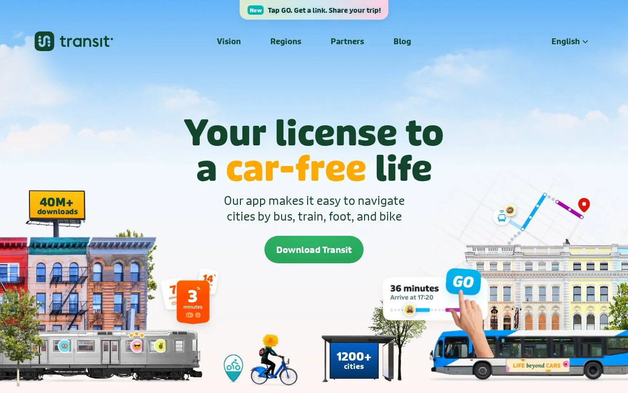 Transit homepage screenshot