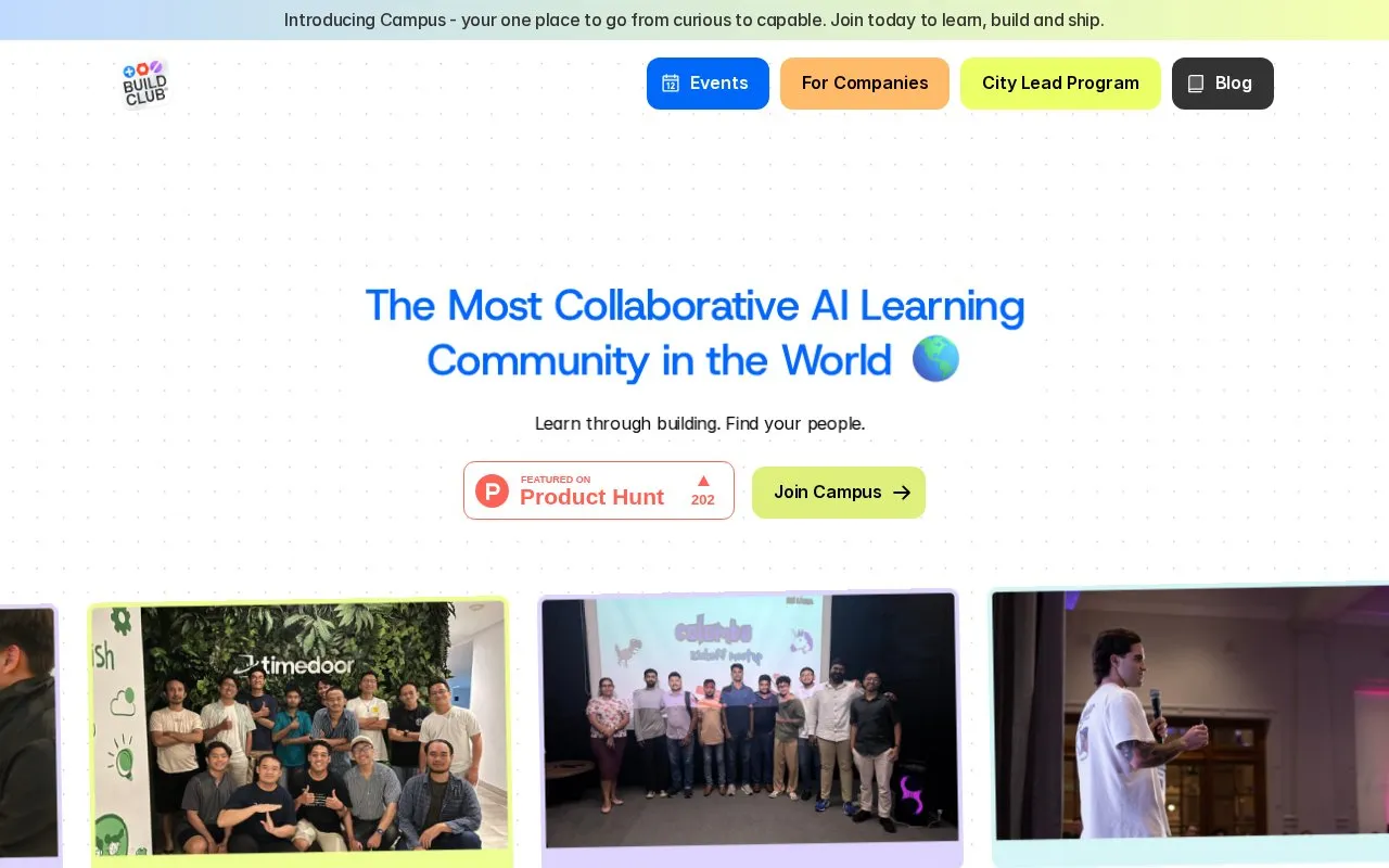 Build Club homepage screenshot