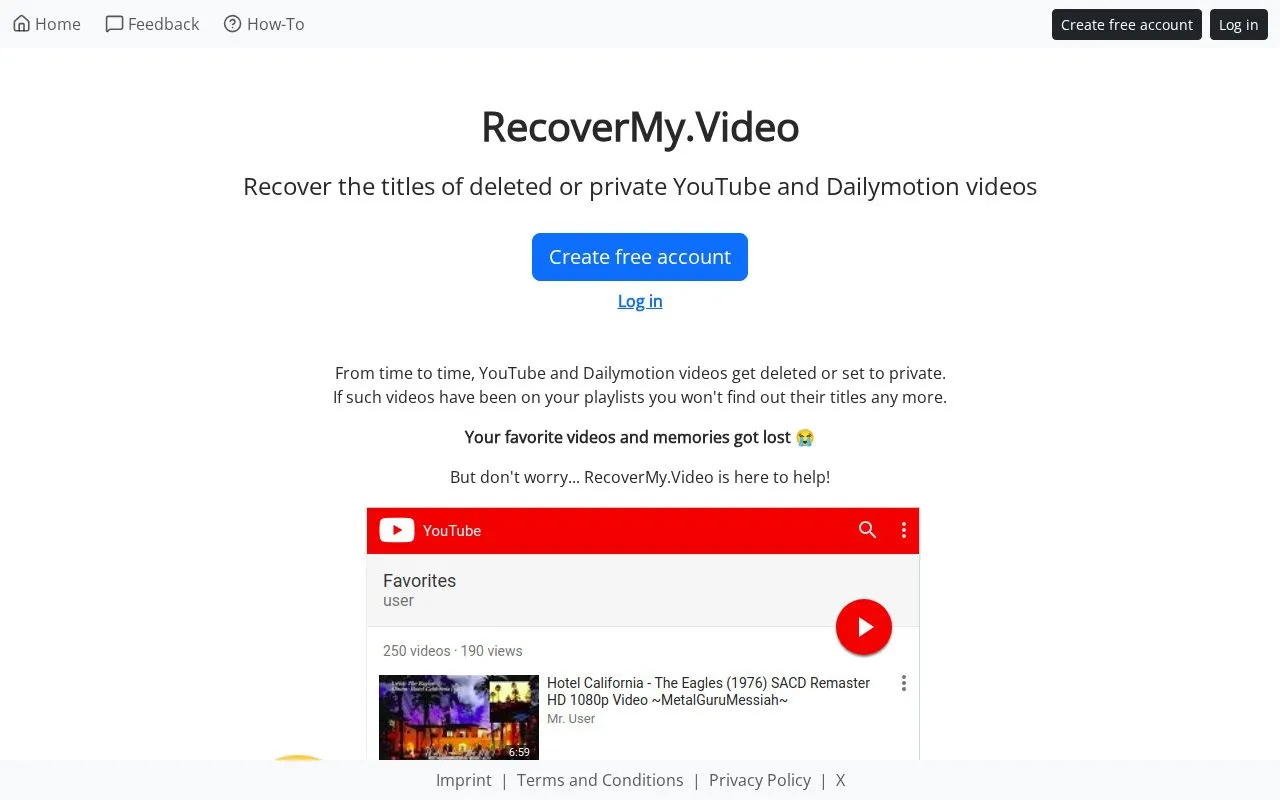 RecoverMy.Video homepage screenshot