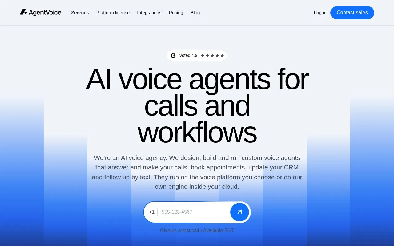 AgentVoice homepage screenshot