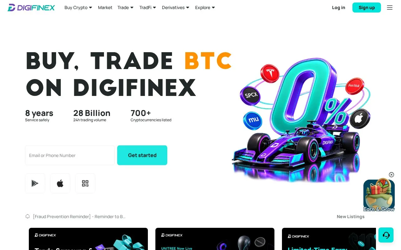 DigiFinex homepage screenshot