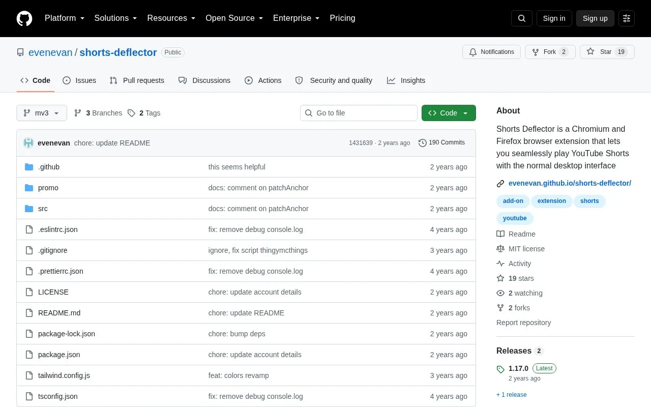 Shorts Deflector homepage screenshot
