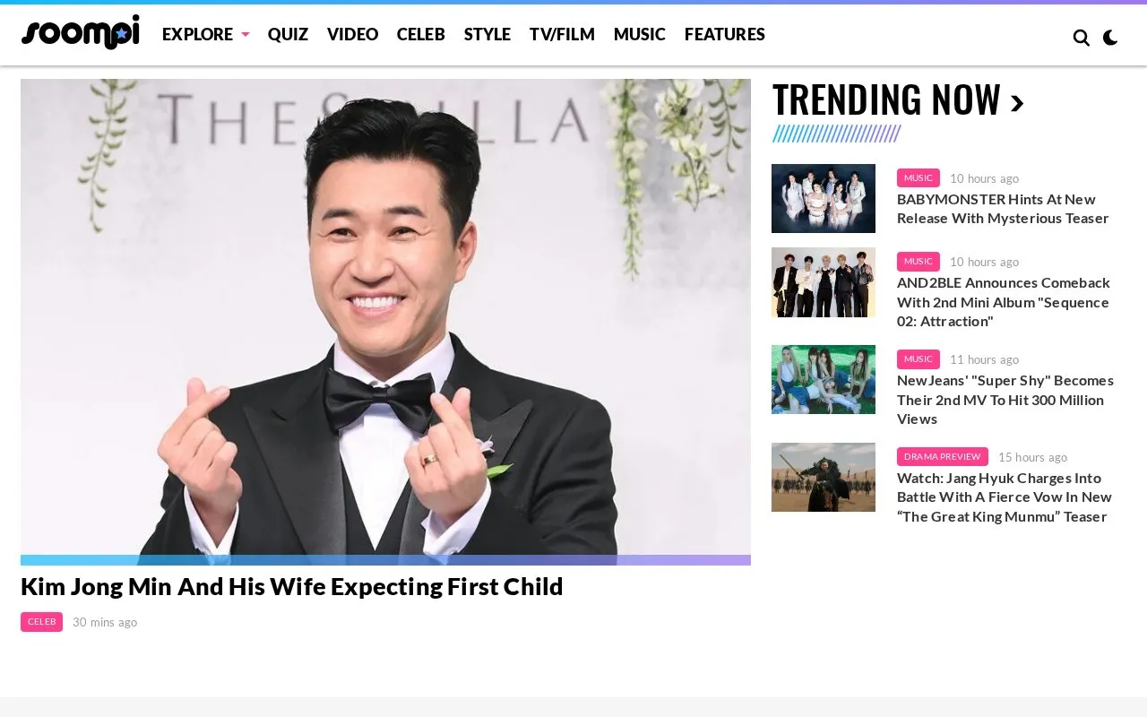 Soompi homepage screenshot