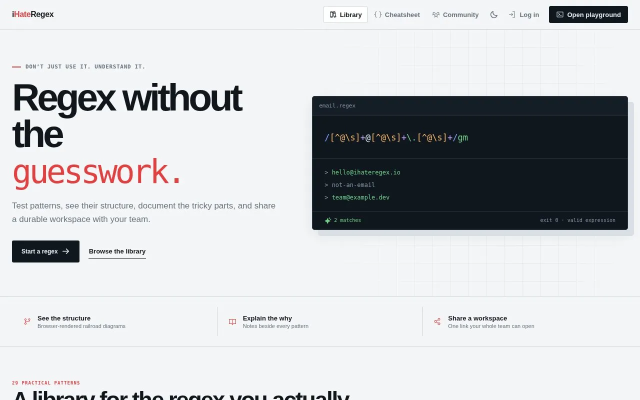 iHateRegex homepage screenshot