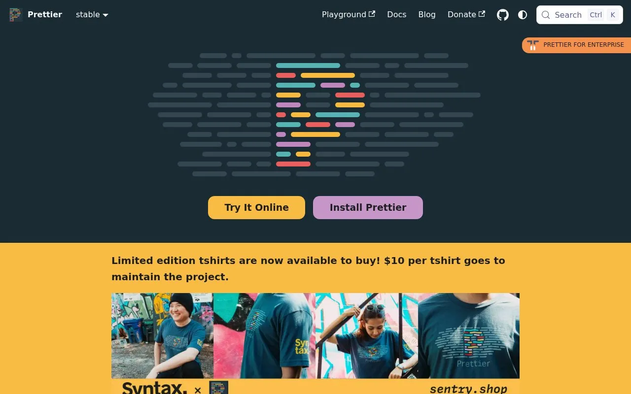 Prettier homepage screenshot