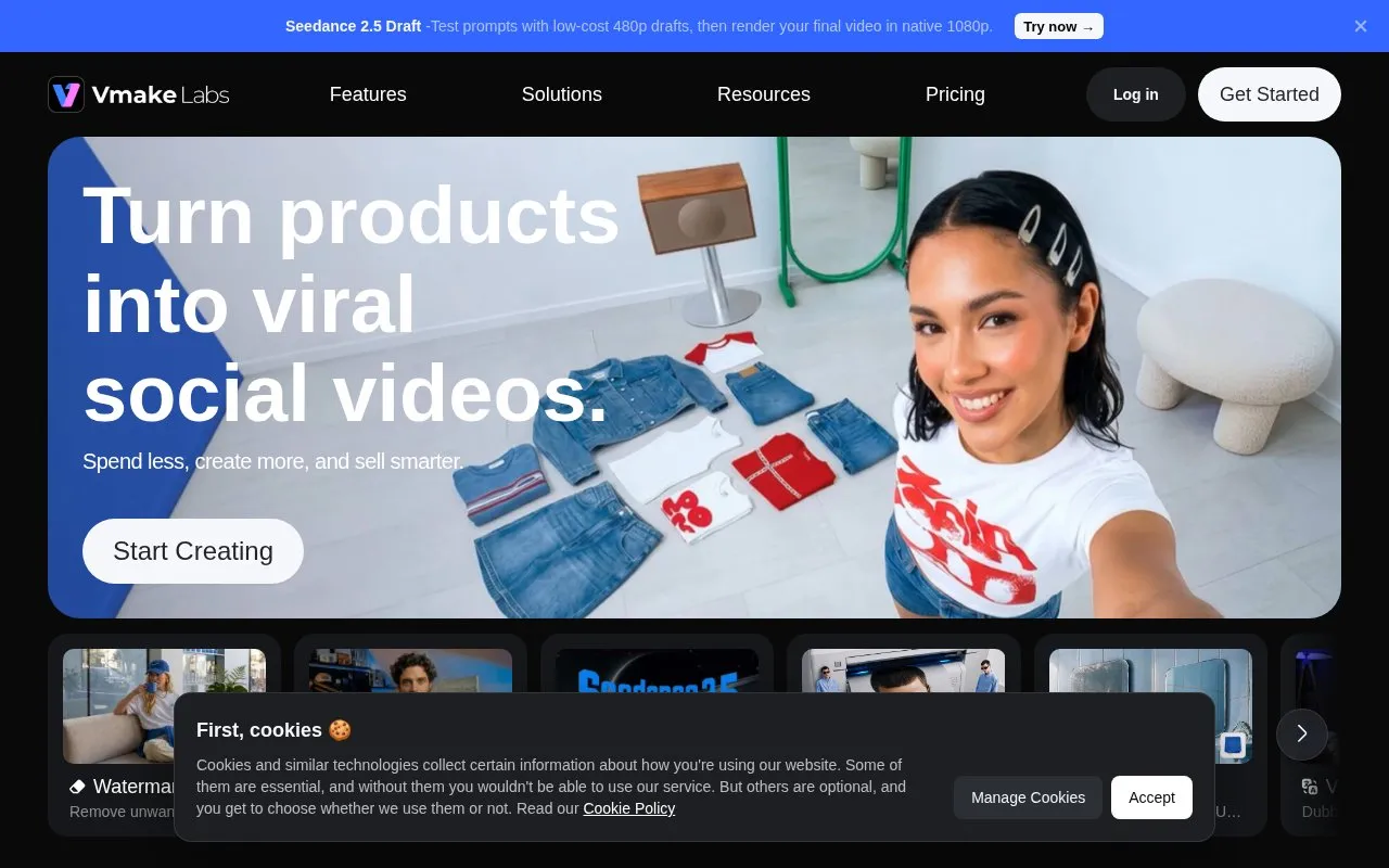 Vmake homepage screenshot