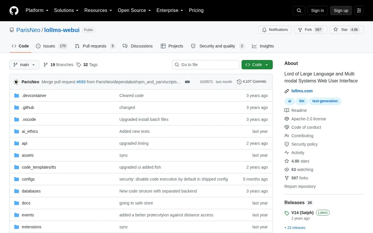 Lollms Webui homepage screenshot