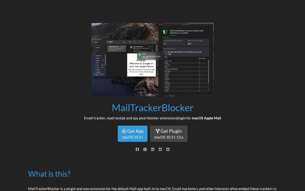 MailTrackerBlocker homepage screenshot
