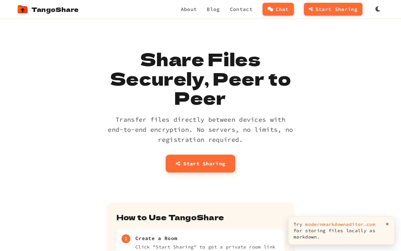 TangoShare homepage screenshot