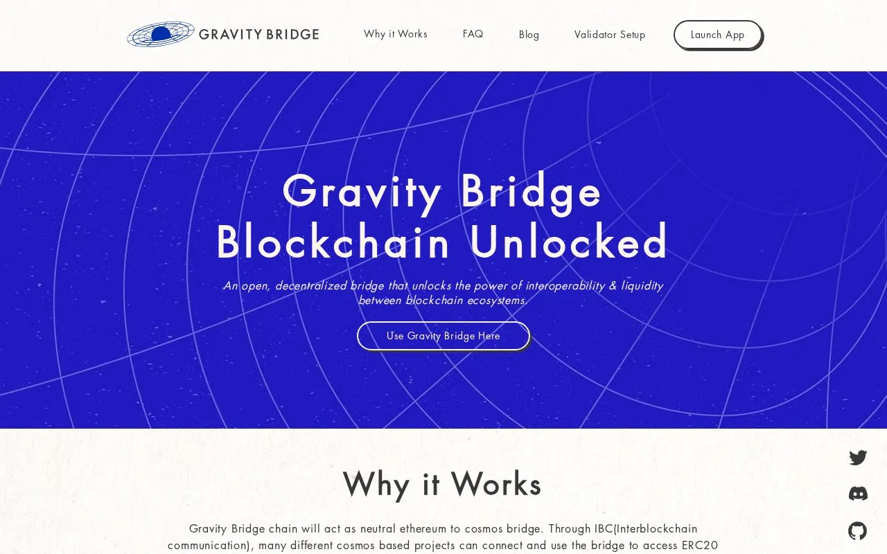 Gravity Bridge homepage screenshot