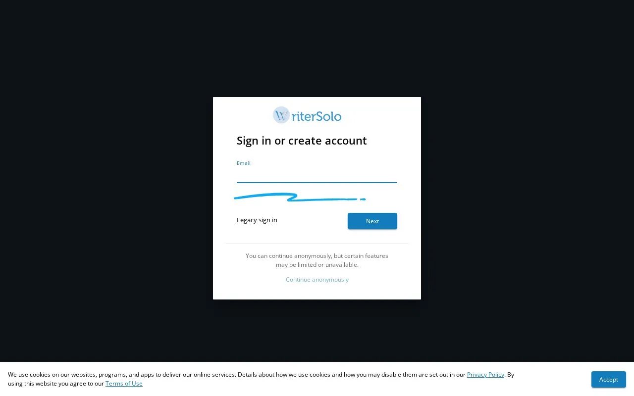 WriteSolo homepage screenshot