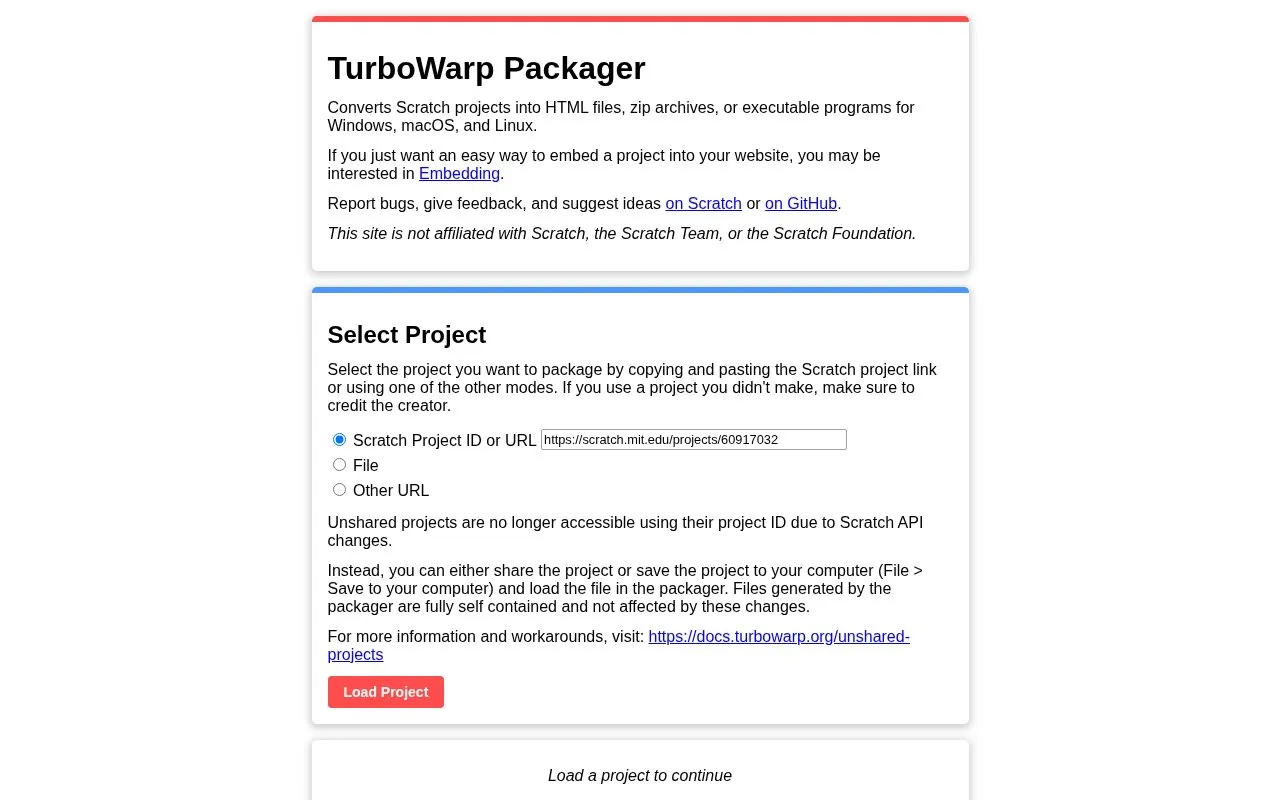 Package Projects homepage screenshot