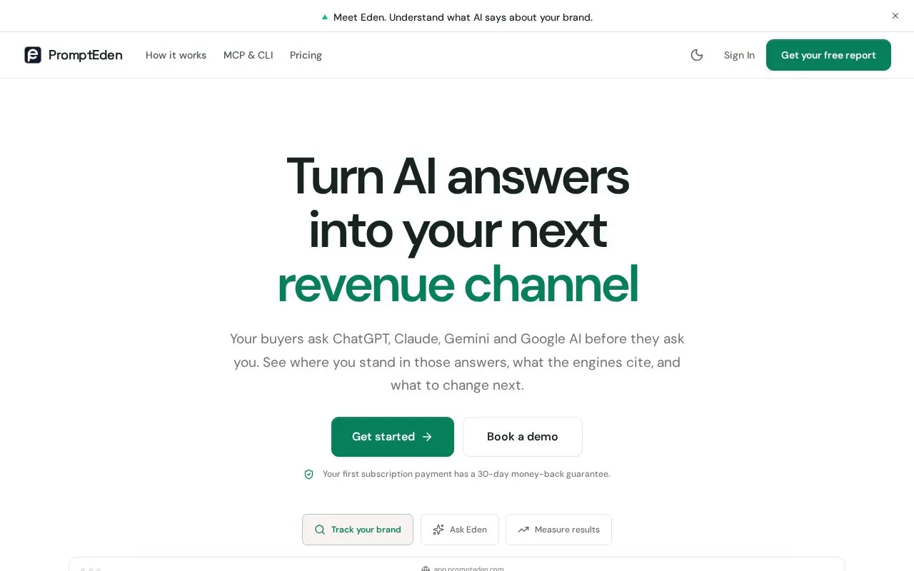 PromptEden homepage screenshot