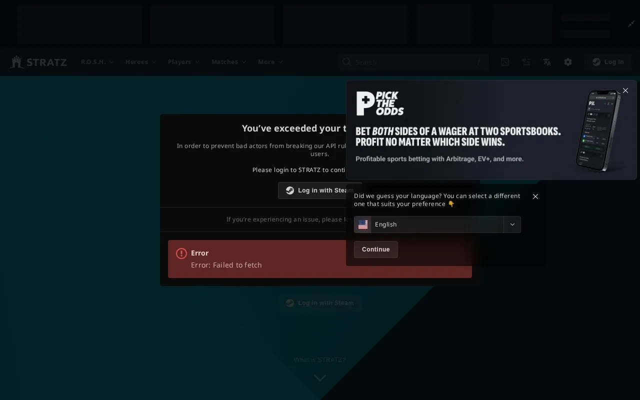 STRATZ homepage screenshot