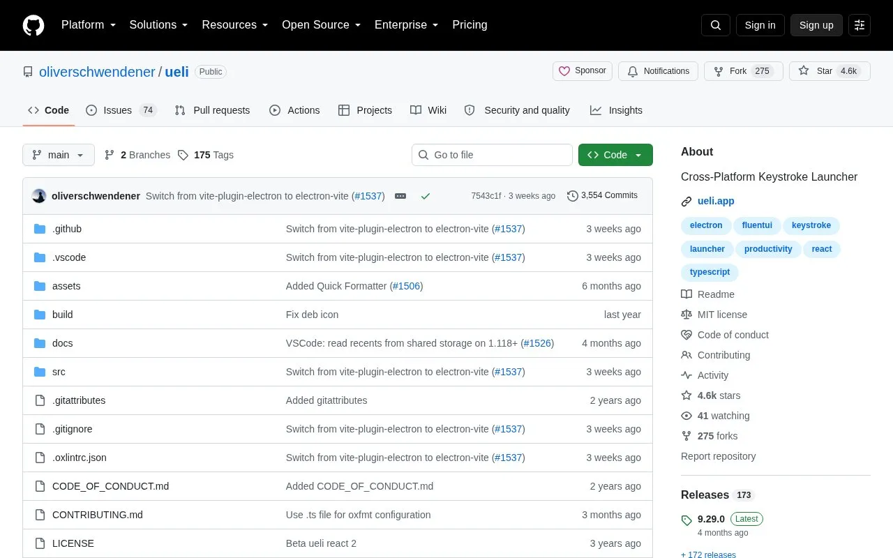 Ueli homepage screenshot