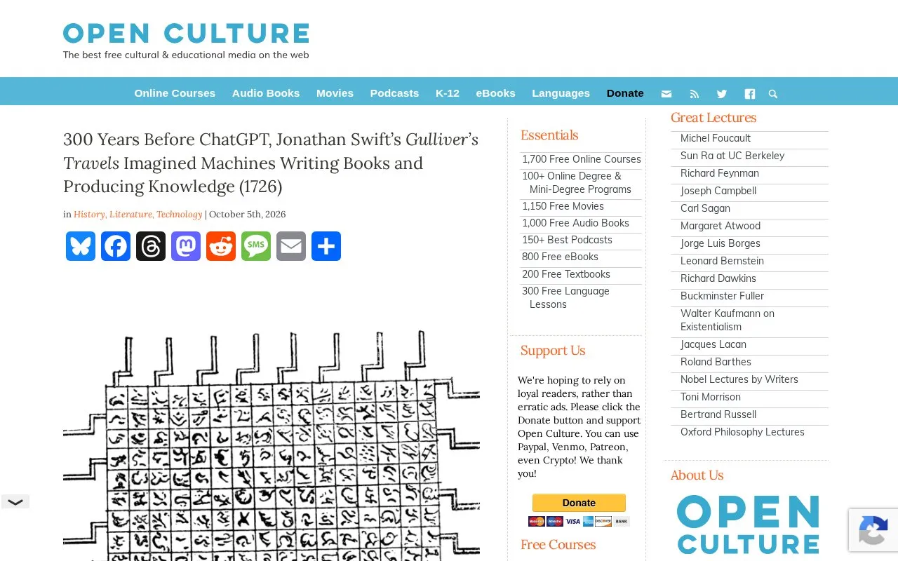 OpenCulture homepage screenshot