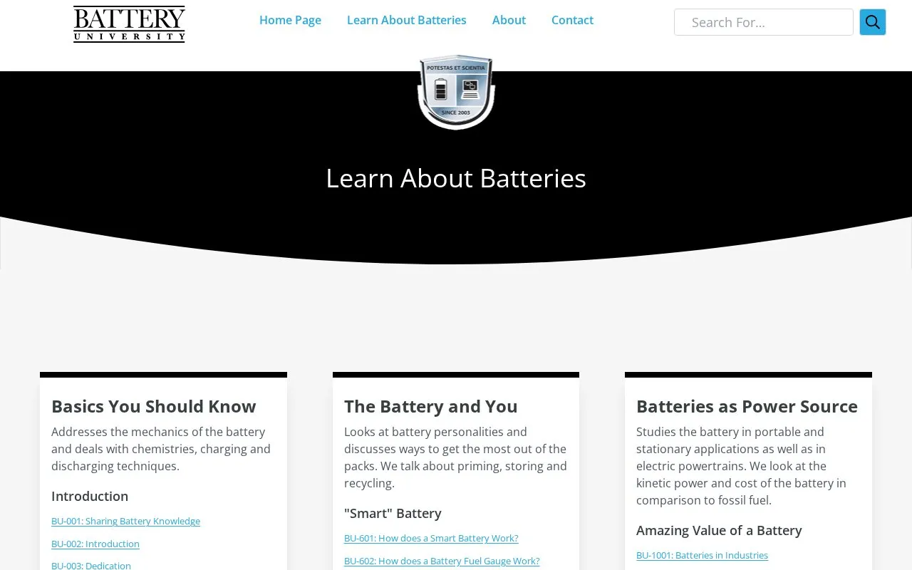 BatteryUniversity homepage screenshot