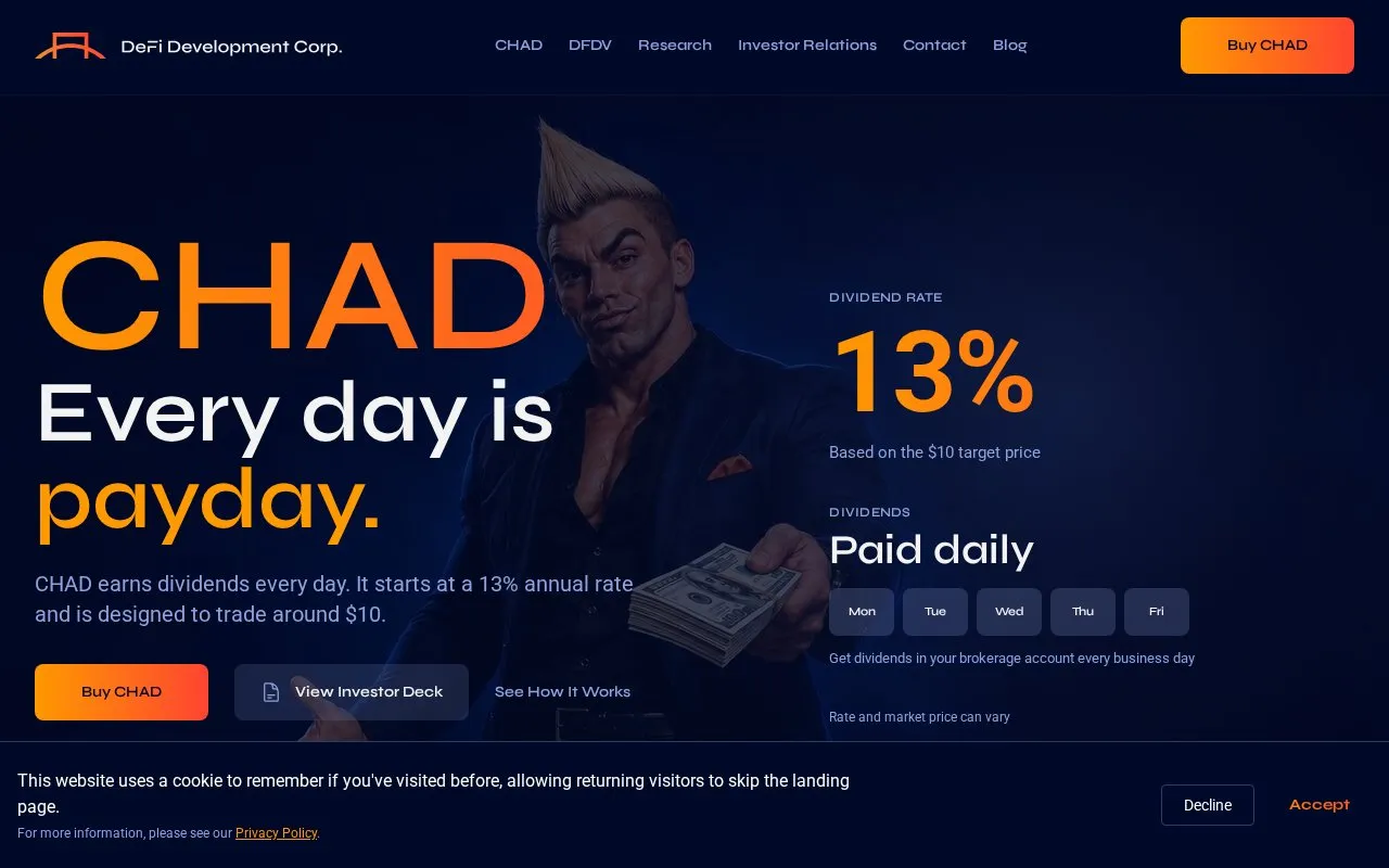 DFDV Staked SOL homepage screenshot