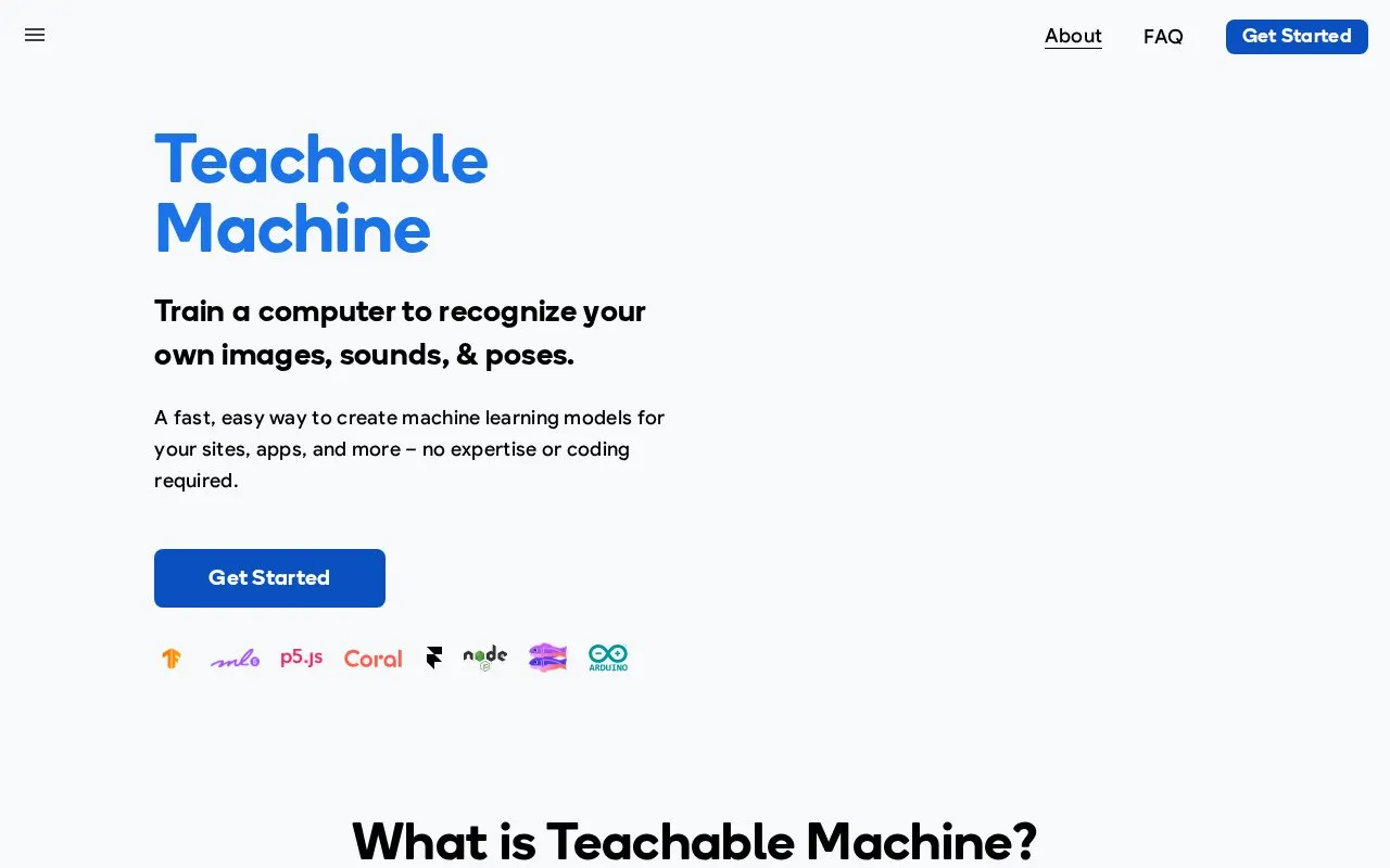 Teachable Machine homepage screenshot