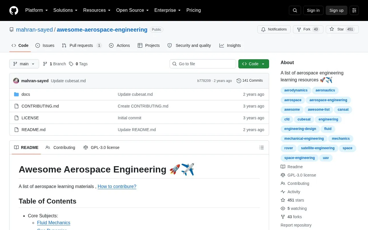Awesome Aerospace Engineering homepage screenshot