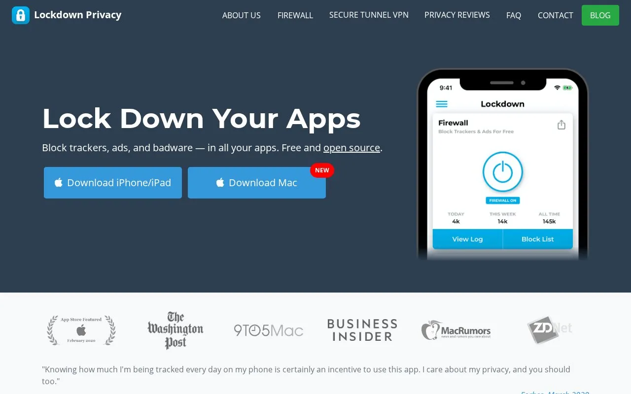 Lockdown Privacy homepage screenshot