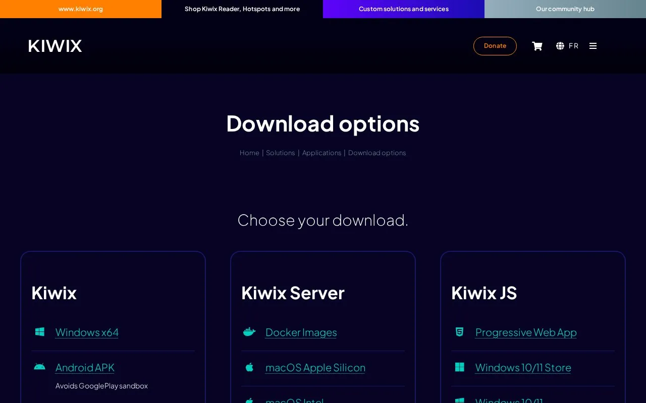 Kiwix homepage screenshot