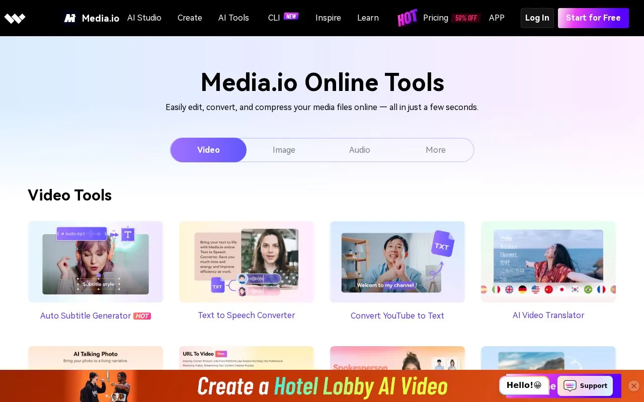 Media.io homepage screenshot