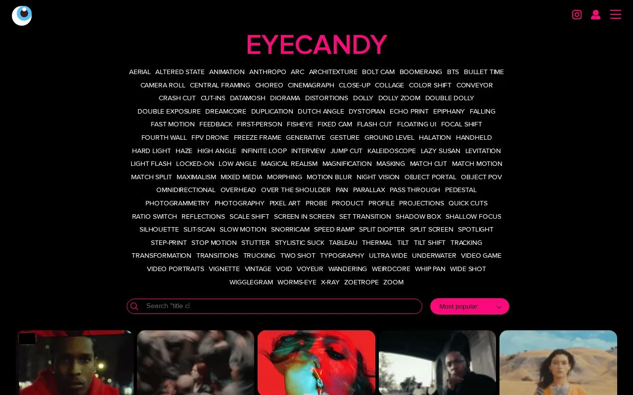 Eyecandy homepage screenshot
