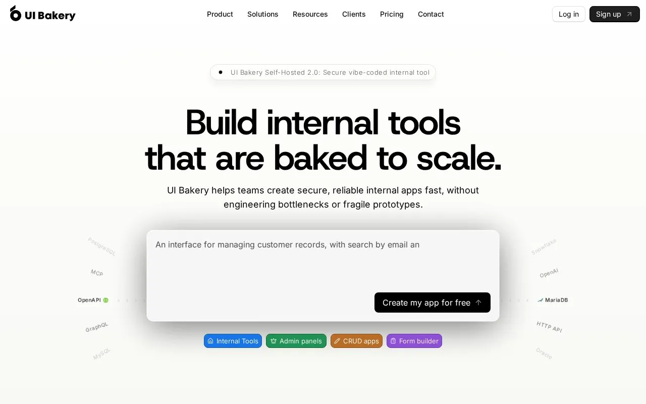 UI Bakery homepage screenshot