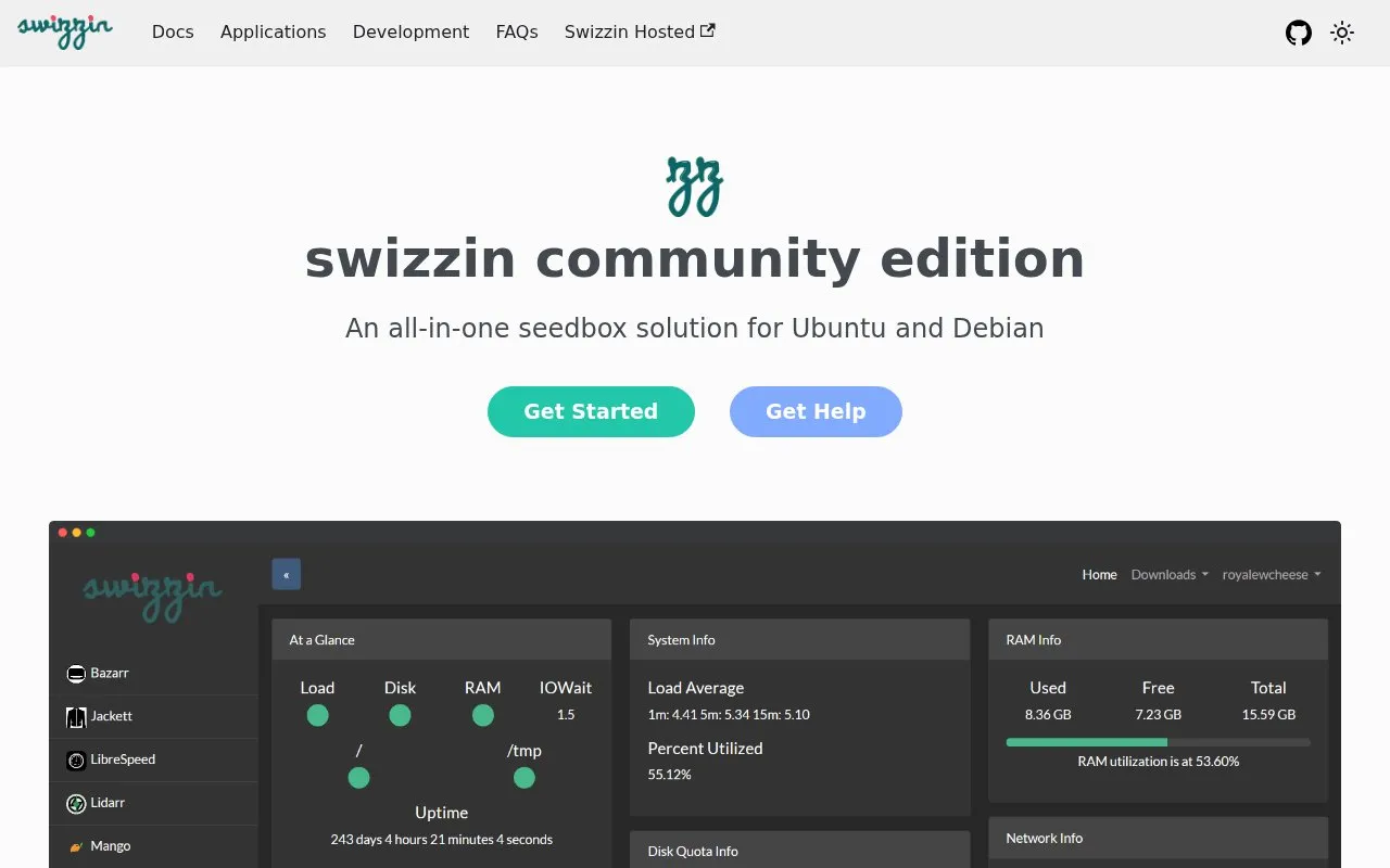 swizzin homepage screenshot