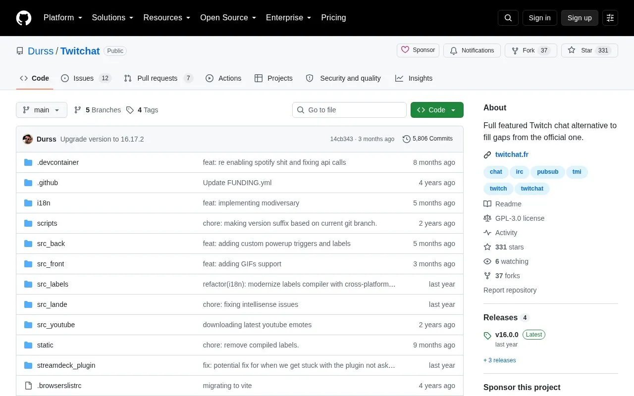 Twitchat homepage screenshot