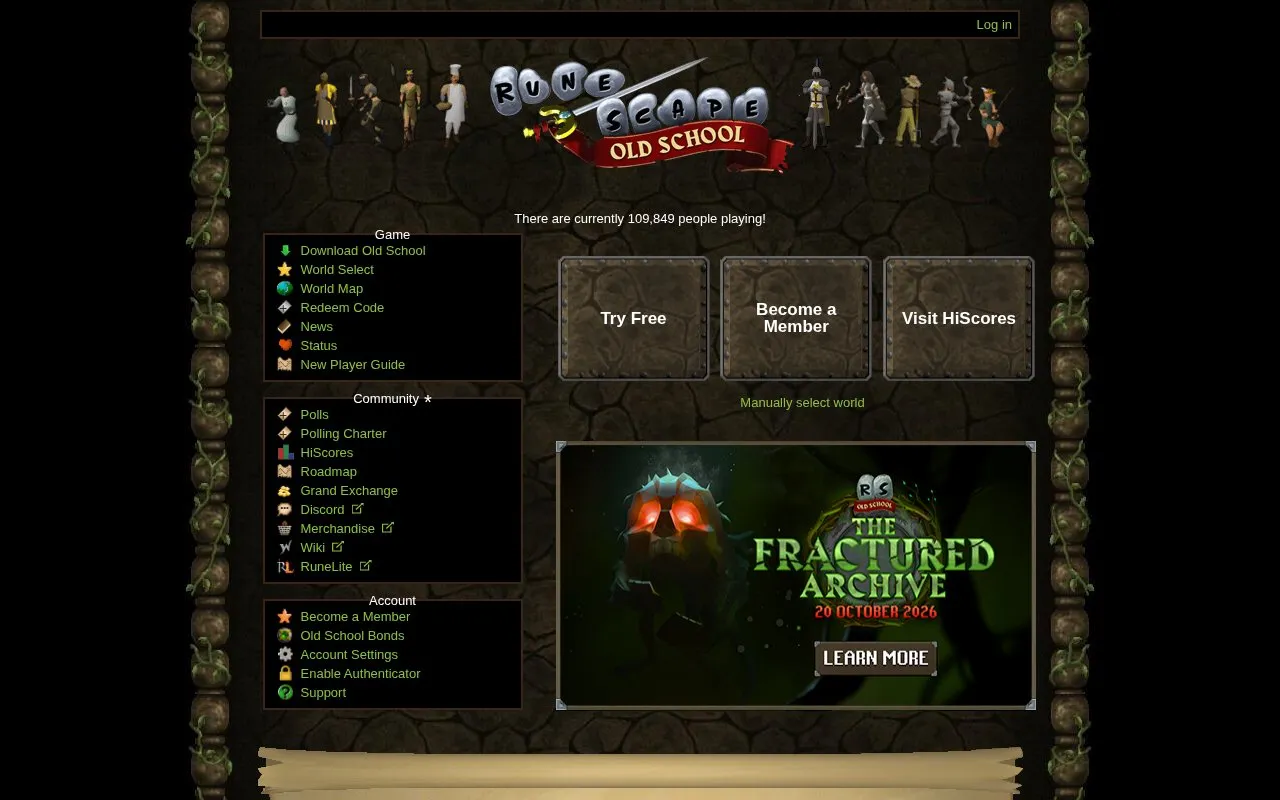 Old School RuneScape homepage screenshot
