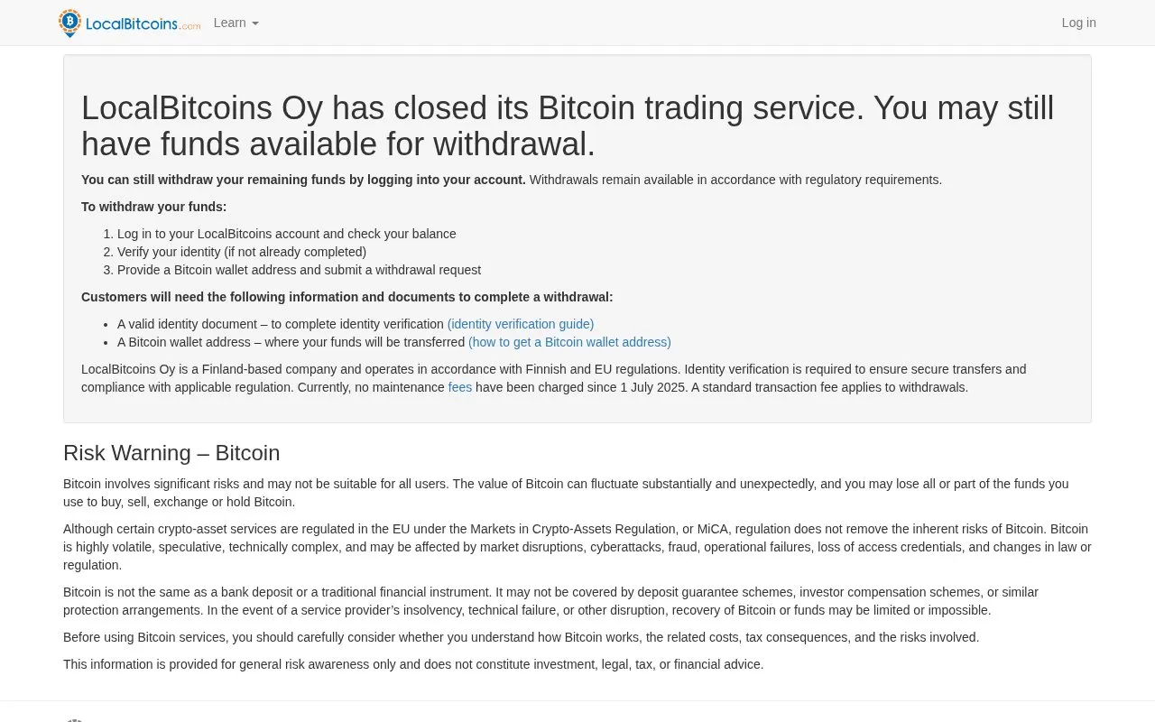 LocalBitcoins homepage screenshot