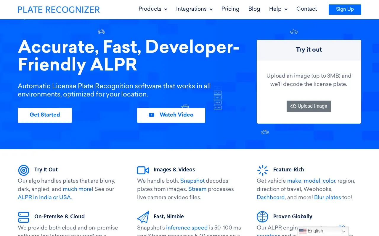 Plate Recognizer homepage screenshot
