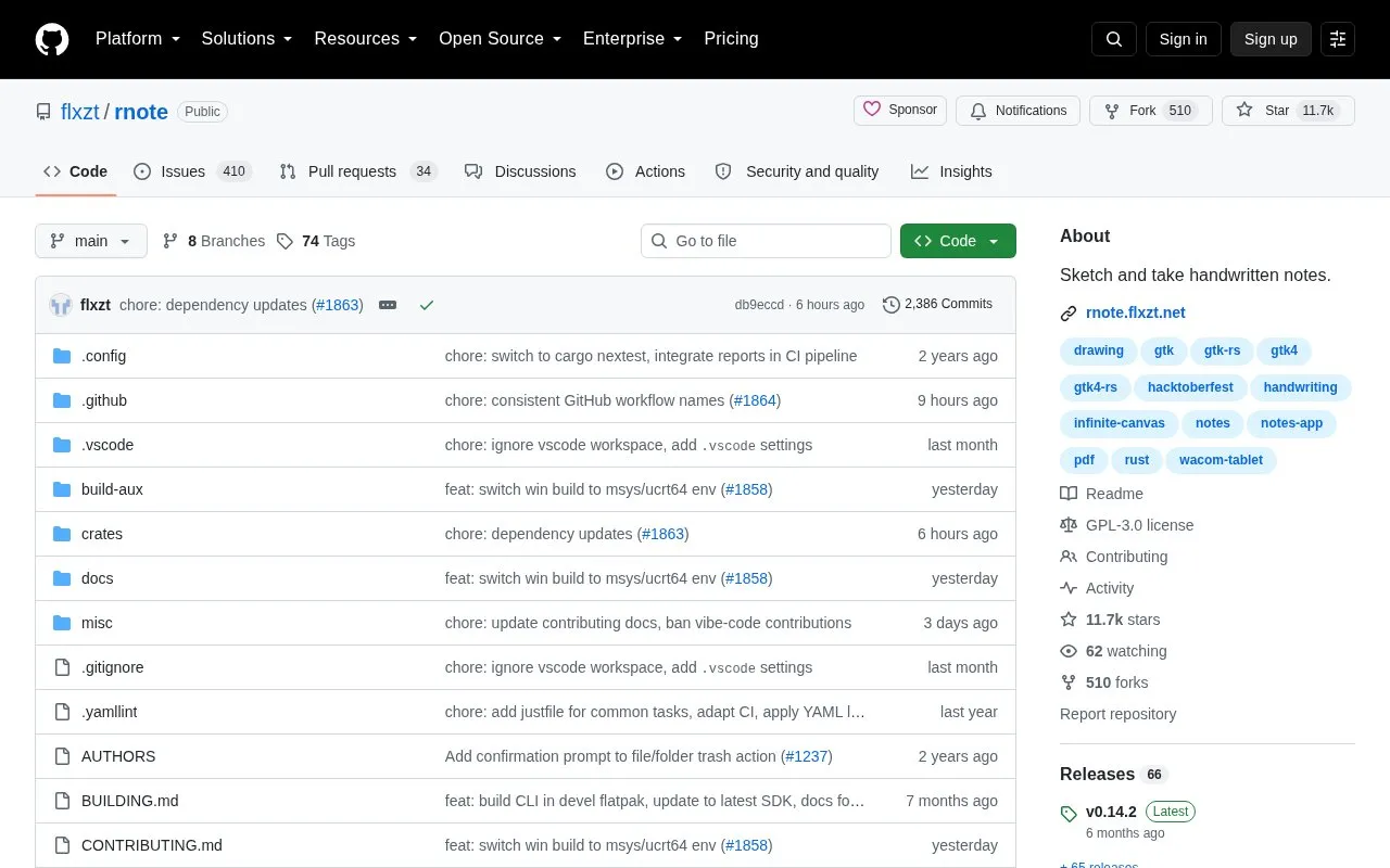 Rnote homepage screenshot