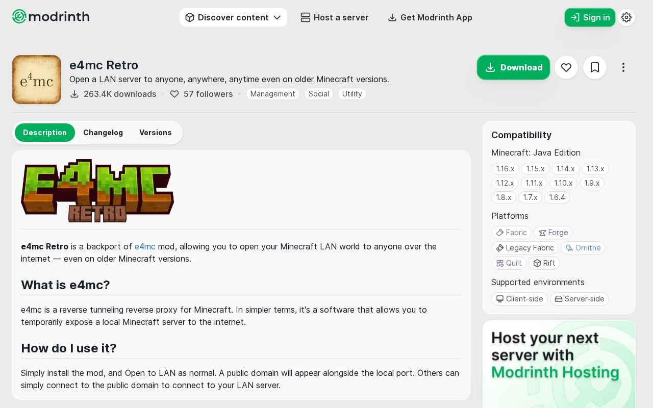 e4mc Retro homepage screenshot