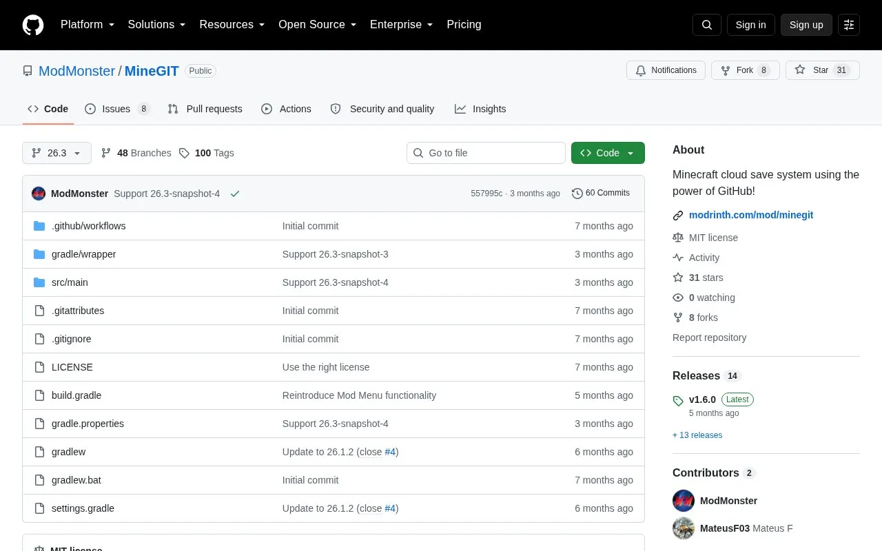 Mine Git homepage screenshot