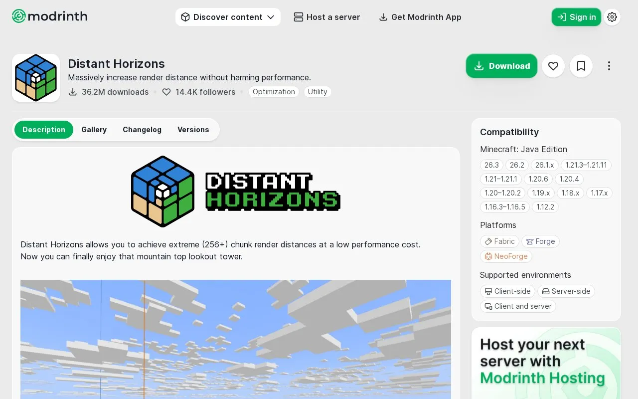 DistantHorizons homepage screenshot