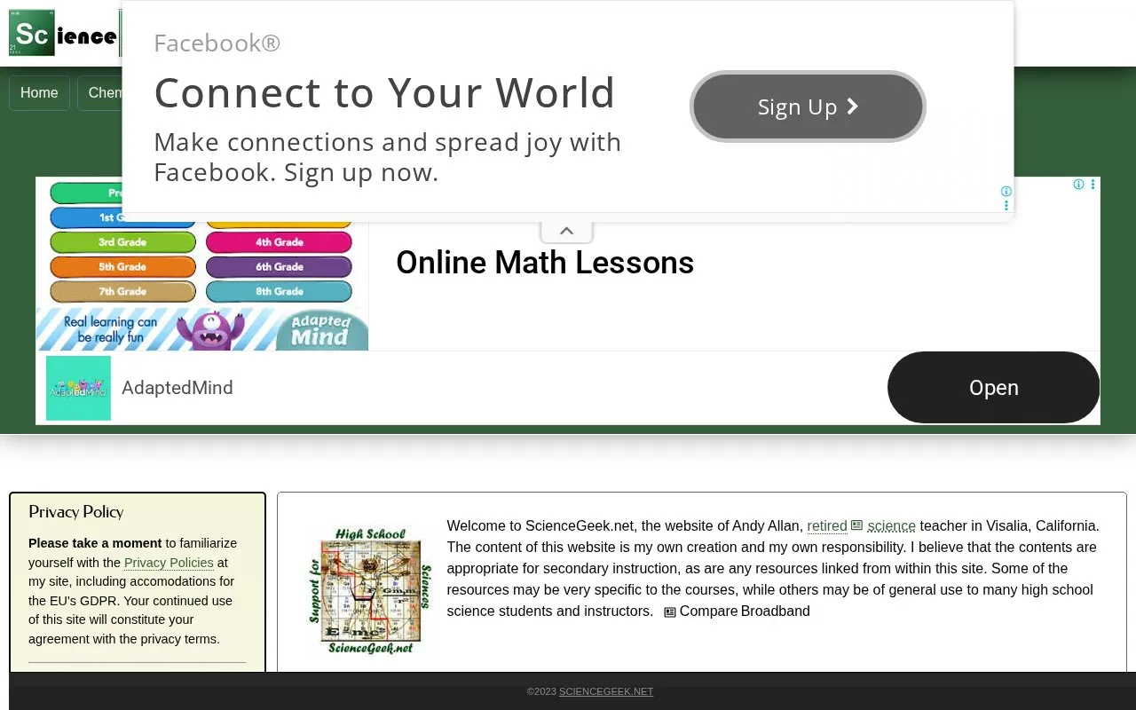 Science Geek homepage screenshot