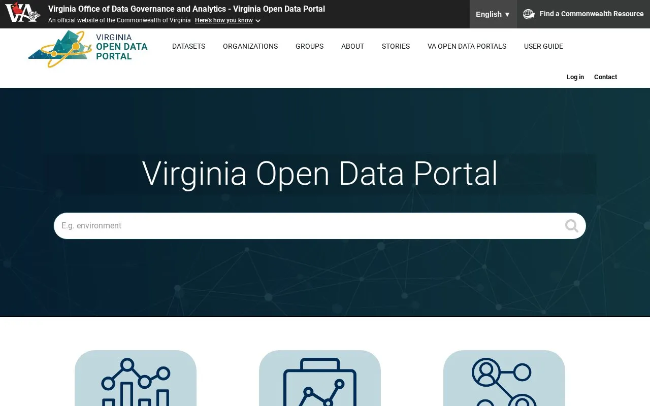 Virginia Open Data Portal homepage screenshot