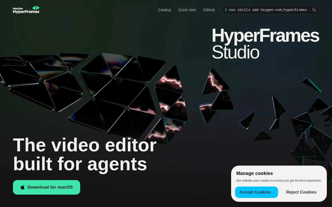 HyperFrames homepage screenshot