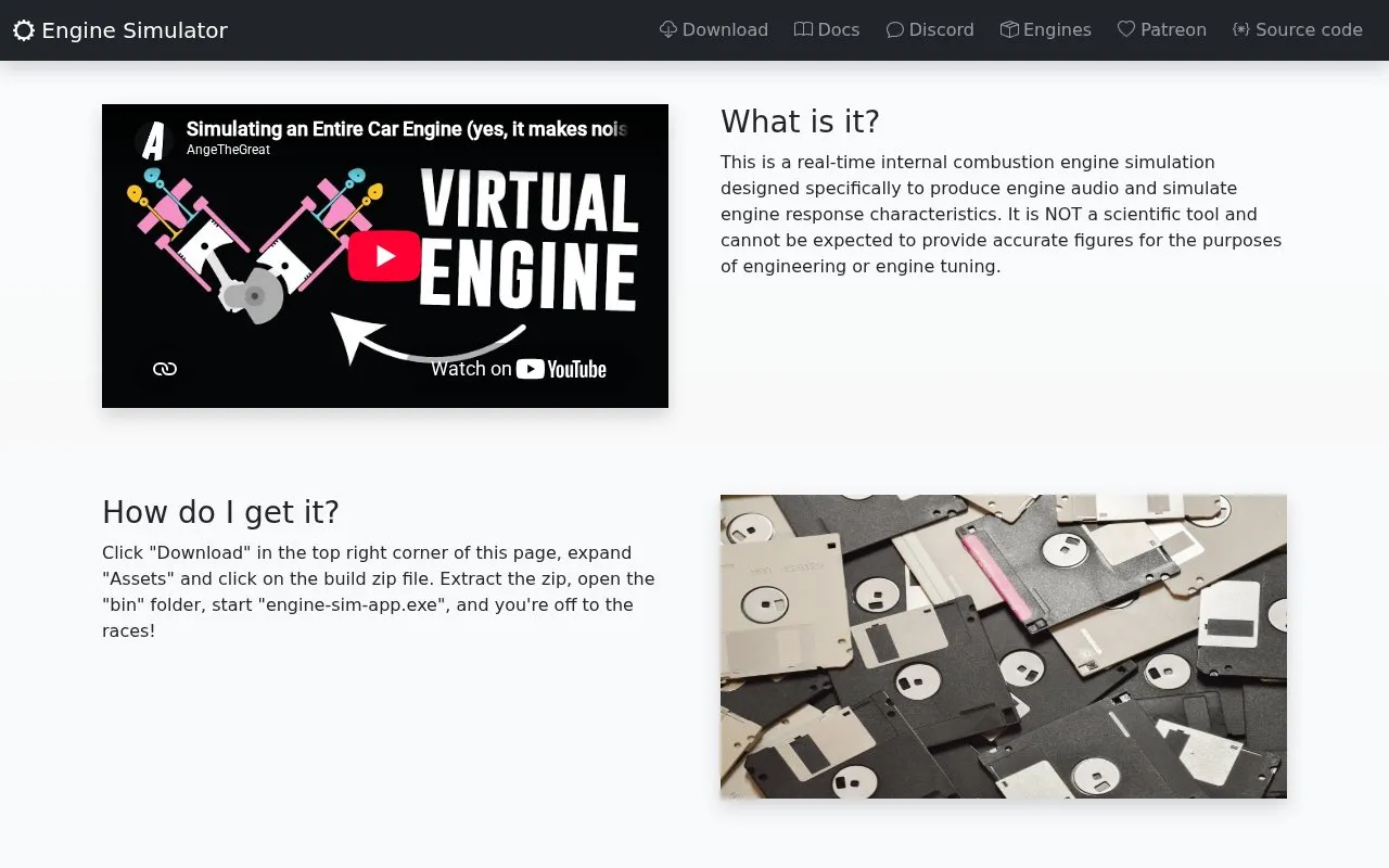 Engine Simulator homepage screenshot