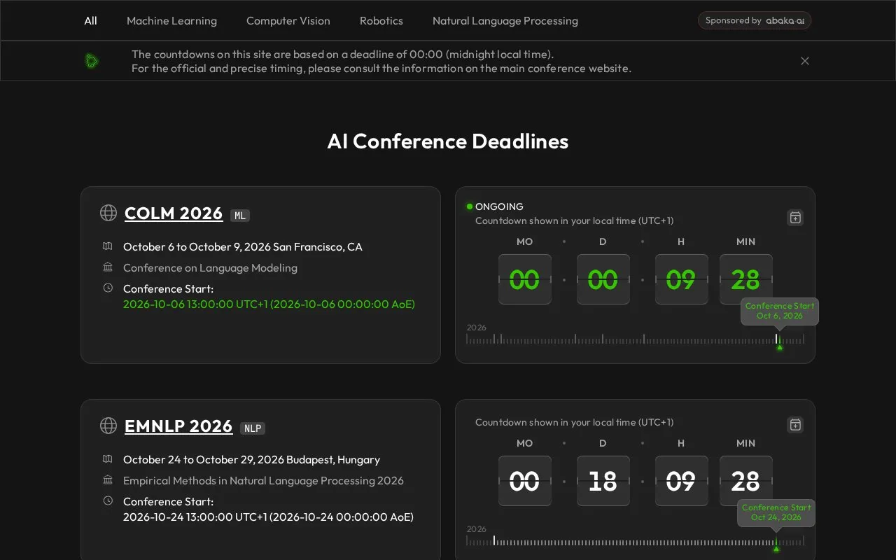 AI Conference Deadline homepage screenshot