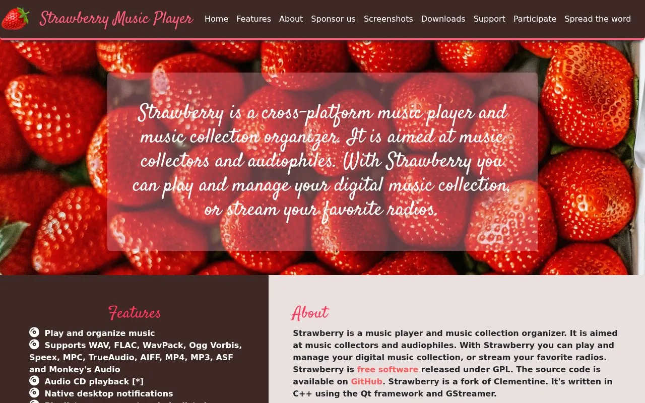 Strawberry homepage screenshot