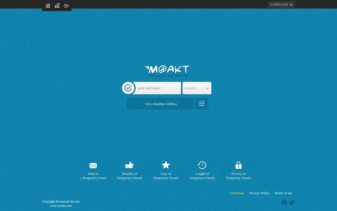 Moakt homepage screenshot