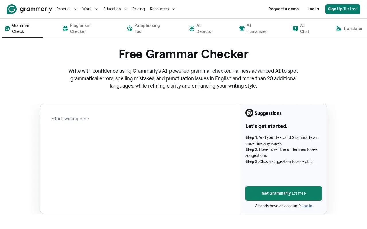 Grammarly homepage screenshot