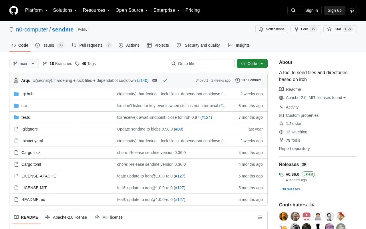 Sendme homepage screenshot