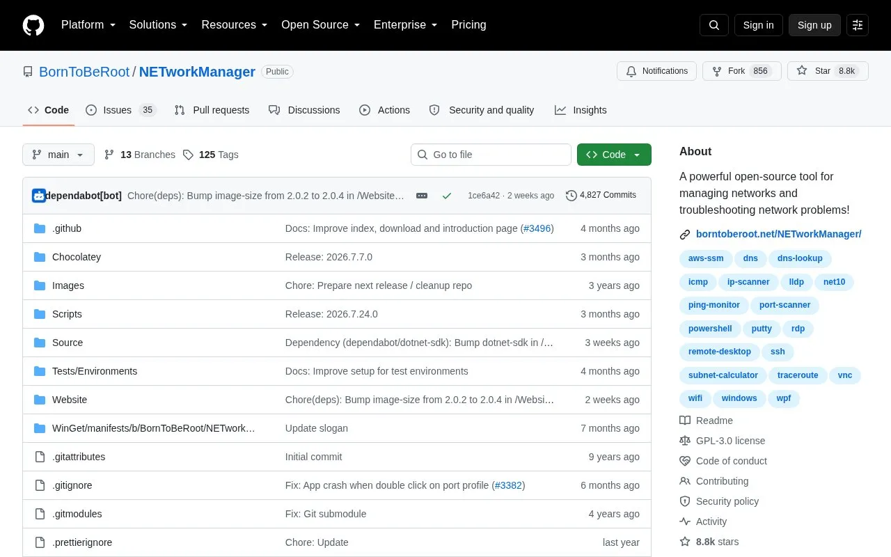 Network Manager homepage screenshot