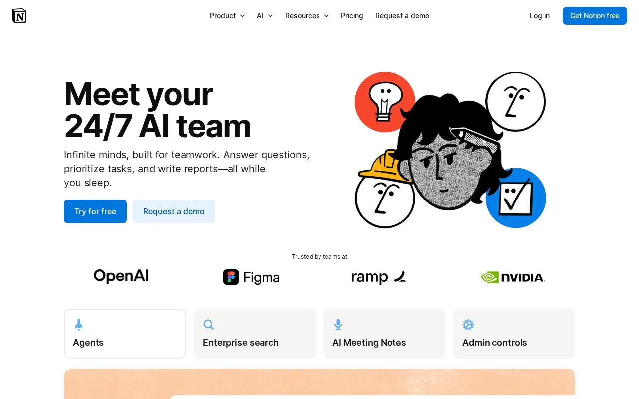 Notion AI homepage screenshot